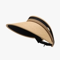 Beige and black summer sun visor hat with straw texture and gold metal buckle detail - Adjustable / Khaki