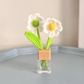 Crochet sunflower and tulip glass car diffuser bottle with light wood lid and green leaves - Flower