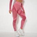 Pink high-waisted seamless yoga pants with breathable mesh panels and ribbed texture - Watermelon red