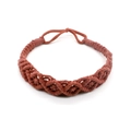 Handmade bohemian braided headband in reddish brown cotton cord with elastic strap - Rust red