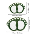 Detailed size comparison of two green foot-shaped bathroom mats with pebble texture - Green