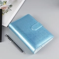 Cubierta de cuaderno de anillas en cuero PU azul con purpurina y cierre magnético - A6 Sin Páginas Interiores / Azul Cielo Estrellado (Brillante)