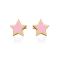 Detailansicht der goldenen Stern-Ohrstecker mit rosa Emaille-Füllung auf weißem Grund - Rosa Emaille Stern Stecker