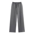 Women's grey ribbed knit wide-leg lounge pants with adjustable drawstring waist for casual wear - S / Pants