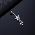 Silver flower belly piercing with zircon tassels on a mirror black background - Tassel Butterfly Silver