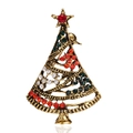 Broche sapin de Noël avec strass rouges et verts sur base en métal doré vieilli - 16XZ090B1-Rétro Or Strass Sapin de Noël