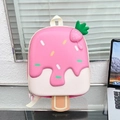 Pink and white ice cream cone shaped hardshell kids backpack with strawberry detail - Pink