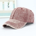 Berretto da baseball unisex in denim lavato vintage rosso bordeaux con cinturino regolabile - Borgogna