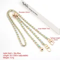 Adjustable light gold chain strap with sky blue leather and metal ball buckle - Sky Blue Leather Light Gold Chain + Grid Gold Ball + 3-Point Gate Hook