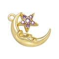 Pendentif étoile et lune avec pierres mauves et lune dorée pour bijoux DIY - Zircone Violette