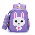 Purple school backpack with cartoon rabbit print and matching star pattern pencil case - Purple Rabbit