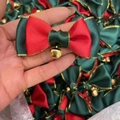Christmas bow decoration with red and green ribbons and small golden bells for wreaths - Style 1-Red Green Solid Ribbon Bow With Bells