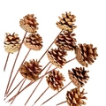 Artificial pine cones with long brown stems for Christmas tree and wreath decoration - 5-7cm Pine Cone with 40cm Stem