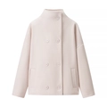 Giacca corta doppiopetto da donna rosa chiaro con collo a imbuto e texture lana - XS / Bianco