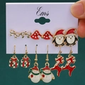 6-pair Christmas stud earring set featuring Santa, penguin, and reindeer designs - 27 Gift Box Snowman Reindeer (6 Pairs Set)