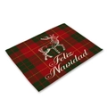 Mantel individual navideño de cuadros rojos y verdes con reno y frase Feliz Navidad - Cuadros Rojo Verde Reno