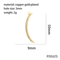 Macro shot of gold-plated crescent moon pendant with white zircon and exact dimensions - Curved Bar P00625
