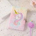 Rainbow plush unicorn diary with lock and ballpoint pen on white starry mesh fabric - Tie-Dye Pink Multicolor