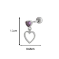 Silver cartilage stud earring with purple heart stone and dainty hollow heart pendant - 12# / Silver
