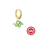 Creolen aus 925er Sterlingsilber mit Schlangenanhänger und grünen Zirkonia - Schlange / Gold