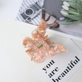 Pink and orange marble acetate butterfly hair claw clip with durable metal spring - Coral Orange