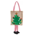 Sacchetto regalo di Natale in juta con albero sorridente e gambe a righe decorative - Albero di Natale