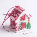 Detail of Christmas candy house ornament with red bow, frosted glitter and 6.8cm height - Christmas House 18 (Red Bowtie)