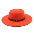 Close-up of red wool fedora with black leather band and silver star rivets details - M (56-58cm) / Orange Red