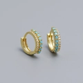 Golden double-row hoop earrings with turquoise and white cubic zirconia stones - Gold (Turquoise Stone)