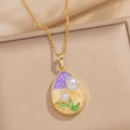 Collana d'oro retrò francese con ciondolo in smalto viola e perle raffinate - Paesaggio Goccia d'Acqua - Viola (A19 Viola)