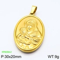 Golden double-sided stainless steel Virgin Mary pendant with embossed details - Oval Virgin and Child (KP82264-Z)