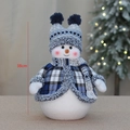 Blue and gray 38cm Christmas snowman doll with knit hat and plaid jacket decoration - 38cm / Double Top Hat Snowman