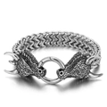 Retro punk titanium steel dragon head bracelet with thick wheat chain and O-ring clasp - Steel Color Dragon Head (KB140349-KJX)