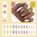 Uñas postizas almendradas amarillo claro con patrones de margaritas y diseño francés - Jardín Vintage (W882 Estilo Pegamento)