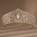 Luxuriöse goldene Brautkrone mit klaren Strasssteinen für Hochzeiten und Partys - Gold (TS-J3212G)