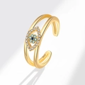 Gold adjustable S925 sterling silver evil eye ring featuring blue and white zircon accents - PNJ799 / 18K Gold