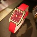 Women's quartz watch with red leather strap and gold-tone barrel case with matching dial - Red Watch Only