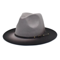 Detail of grey gradient felt fedora hat featuring black leather band and gold buckle - M(56-58cm) / Light Gray + Black