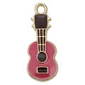 Pink enamel guitar charm with gold metal frame for DIY jewelry making and pendants - Guitar