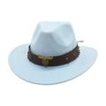 Hellblauer Cowboyhut aus Filz mit beschlagenem Lederband und Stierkopf-Metalldetail am Hut - Einheitsgröße / Himmelblau (Goldener Stier)