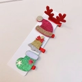 Detail view of a 4-piece Christmas hair clip set featuring reindeer antlers and Santa hats - 4-Piece Glitter Christmas Hair Clip Collection