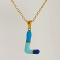 Gold-plated letter L necklace pendant with colorful blue enamel three-tone design - Blue Gradient Enamel Letter L