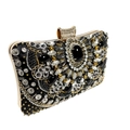 Luxury black evening clutch bag with intricate beaded crystals and gold chain details - Black