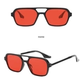 Retro double bridge pilot sunglasses with black square frame and vibrant red lenses - Black Frame Red Lens