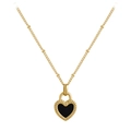 Elegant gold necklace featuring a black and gold heart-shaped lock pendant on a white backdrop - Gold