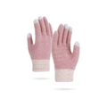 Pink winter knit gloves with gray touchscreen fingertips and wide ribbed windproof cuffs - Pink