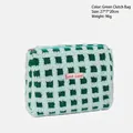 Green checkerboard waffle plush cosmetic bag with zipper and logo label, 27x7x20cm size - Clutch Bag / Green