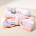Pink and purple striped plush bow headband for face washing in soft coral fleece - #13 [pink + Purple + White] Striped Headband (single)