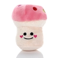 Pink mushroom plush dog toy with embroidered polka dots and a cute smiling face - Pink Mushroom