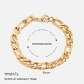 Gold plated stainless steel Figaro chain bracelet with 8mm width and 180mm length - 8mm-18cm / Gold